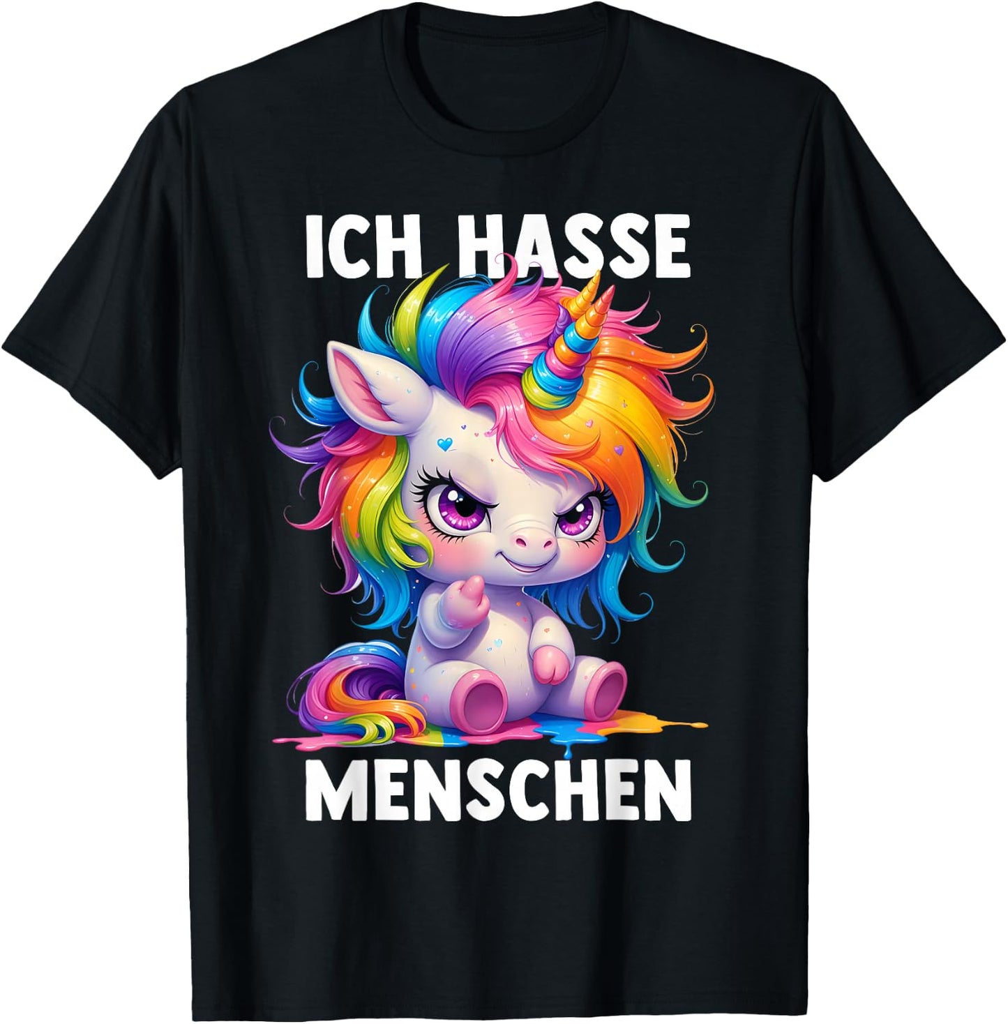 Misantroph with German Text "Ich Hasse Menschen" (German Language), black T-Shirt - T-Shirt | Black