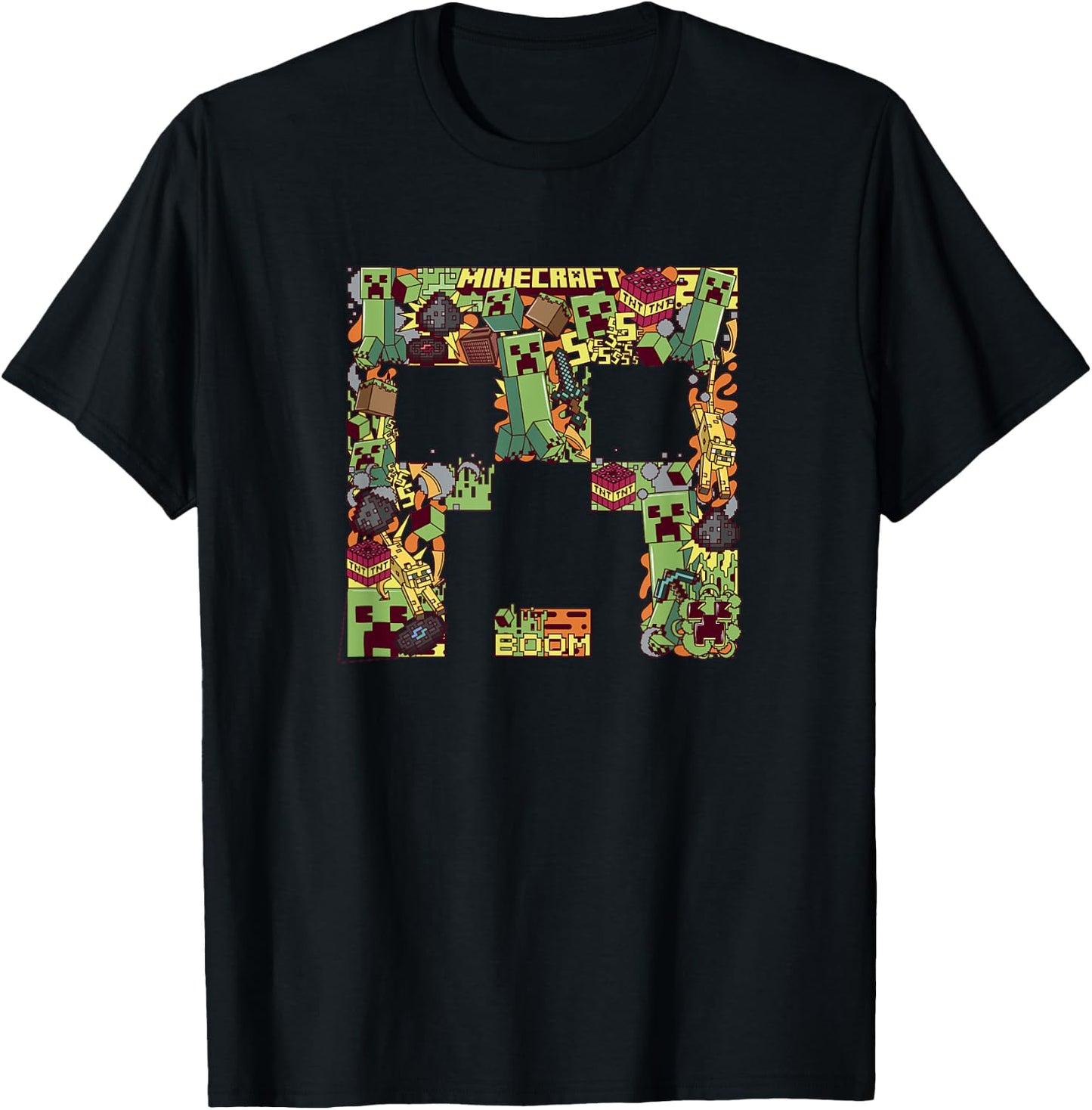 Minecraft Creeper Big Face Collage , Black T-Shirt - T-Shirt | Black