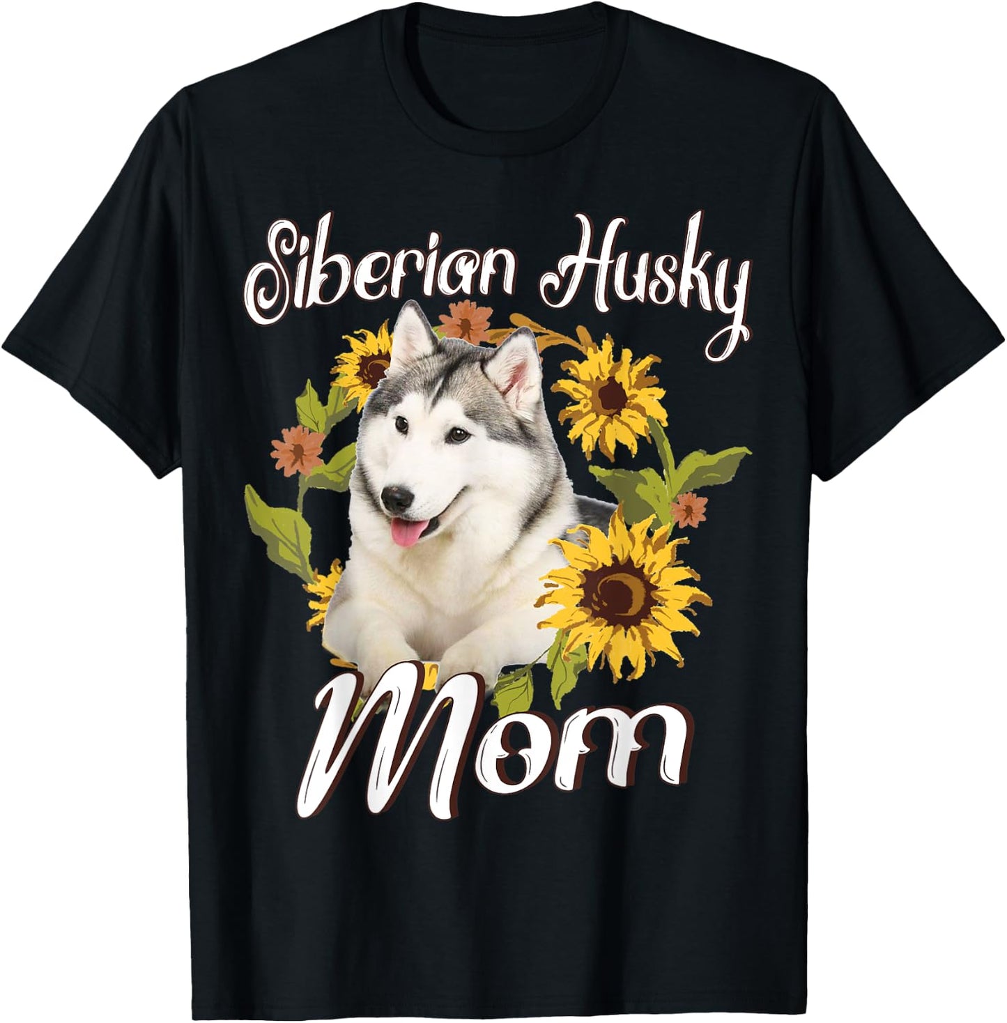 Dog Mom Mother's Day Sunflower Siberian Husky Mom T-Shirt - T-Shirt | Black