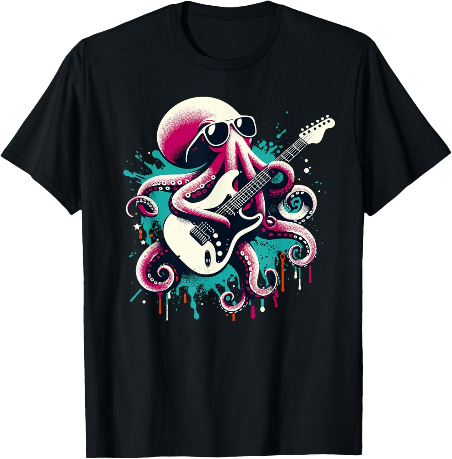 Guitar Octopus Novelty Rock Music Band Concert Funny Guitar , black T-Shirt - T-Shirt | Black