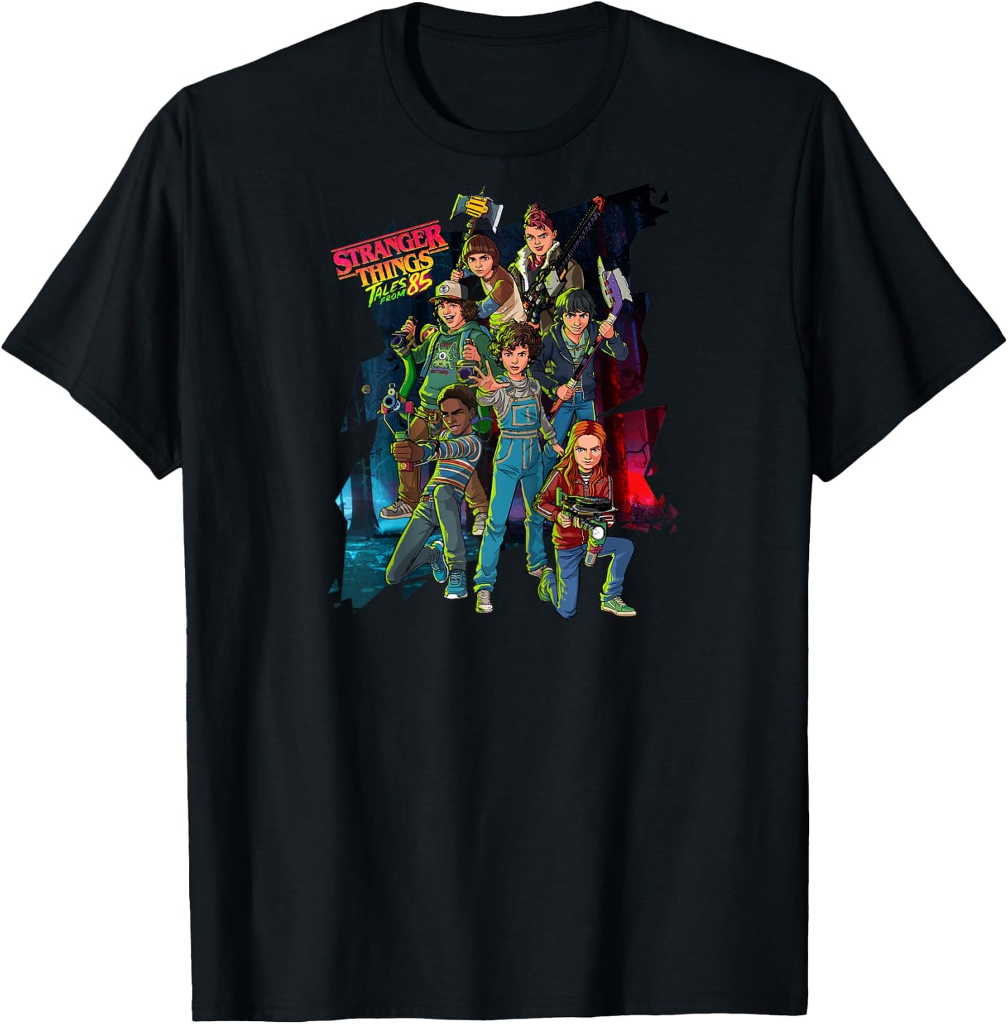 Stranger Things Tales from '85 Animated Character Group Shot Raglan Baseball T-Shirt - T-Shirt | Black