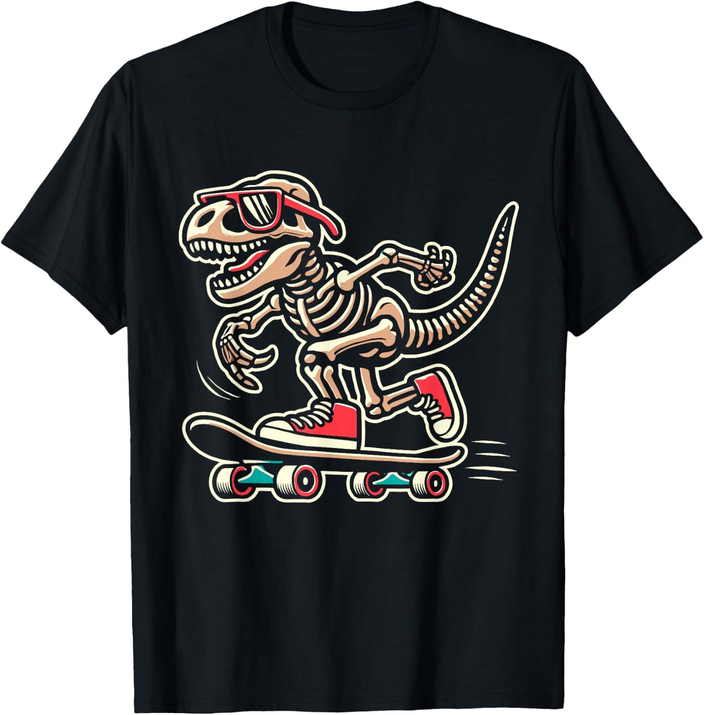 Retro T-Rex Skeleton Dinosaur Skateboarding Boys T-Shirt - T-Shirt | Black