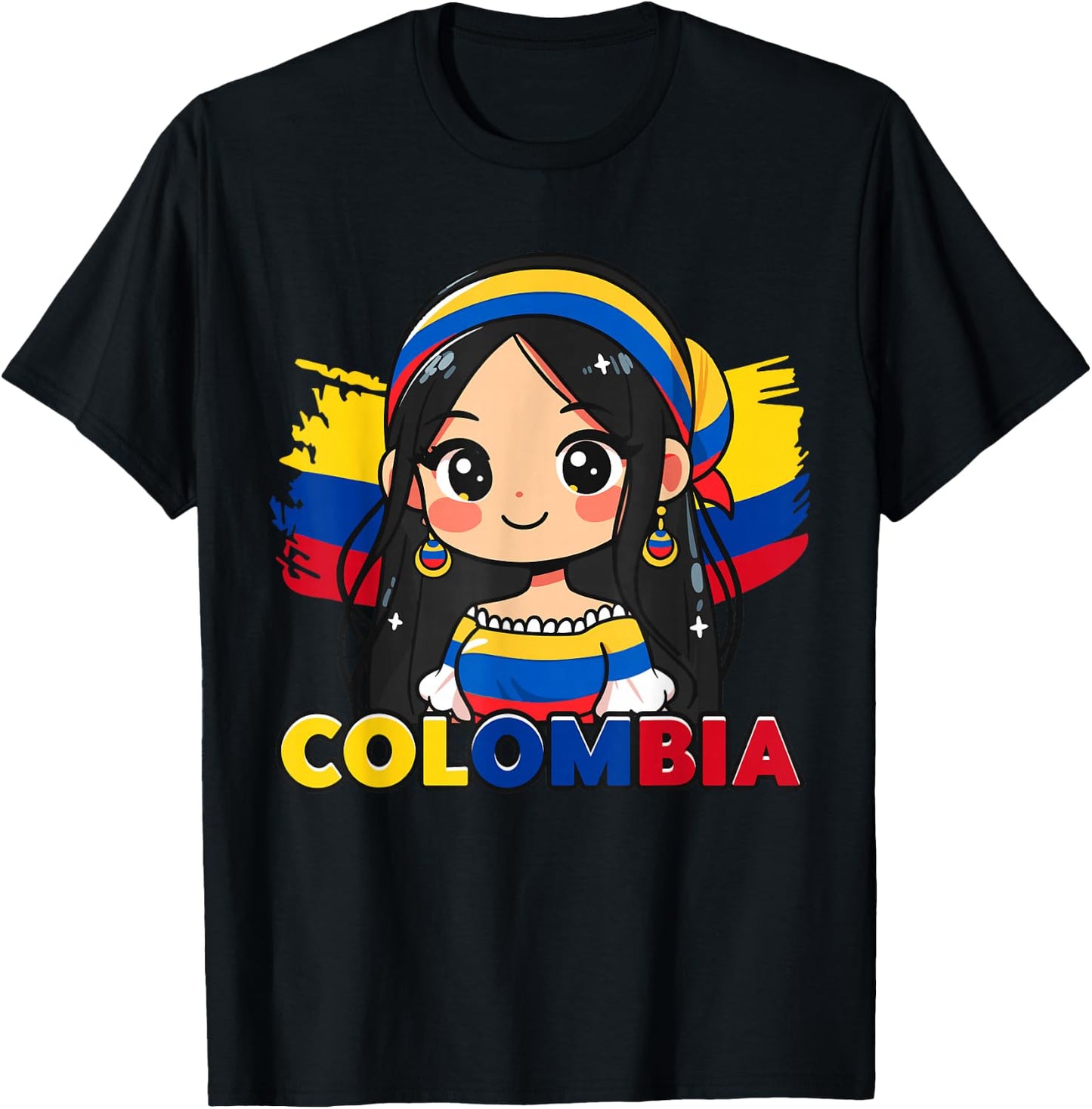 Colombian Girl Cute Colombia Flag T-Shirt - T-Shirt | Black