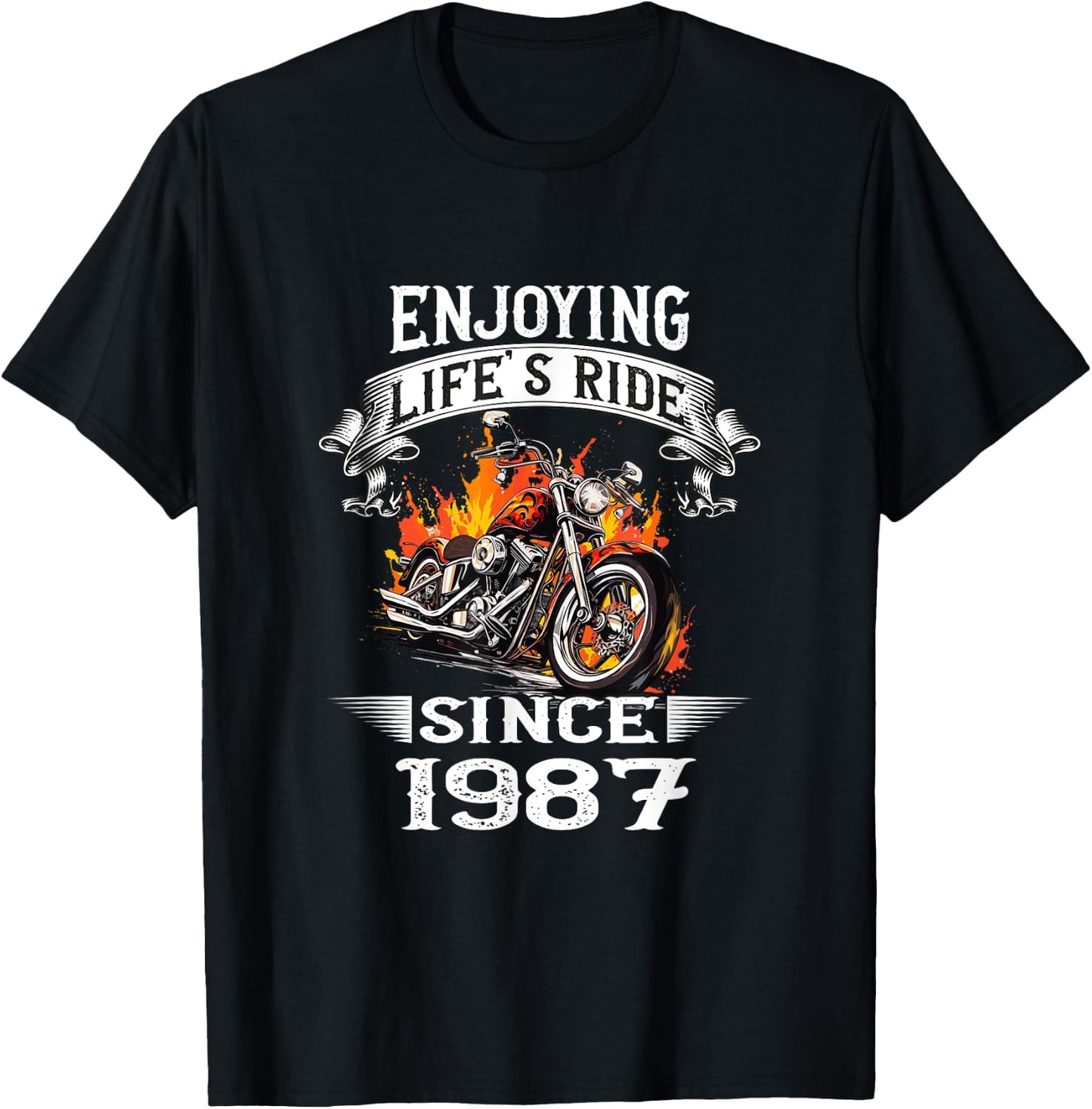 Enjoying Life's Ride Since 1987 Motorcycle Birthday T-Shirt - T-Shirt | Black