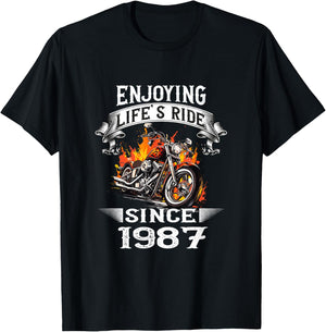 Enjoying Life's Ride Since 1987 Motorcycle Birthday T-Shirt - T-Shirt | Black