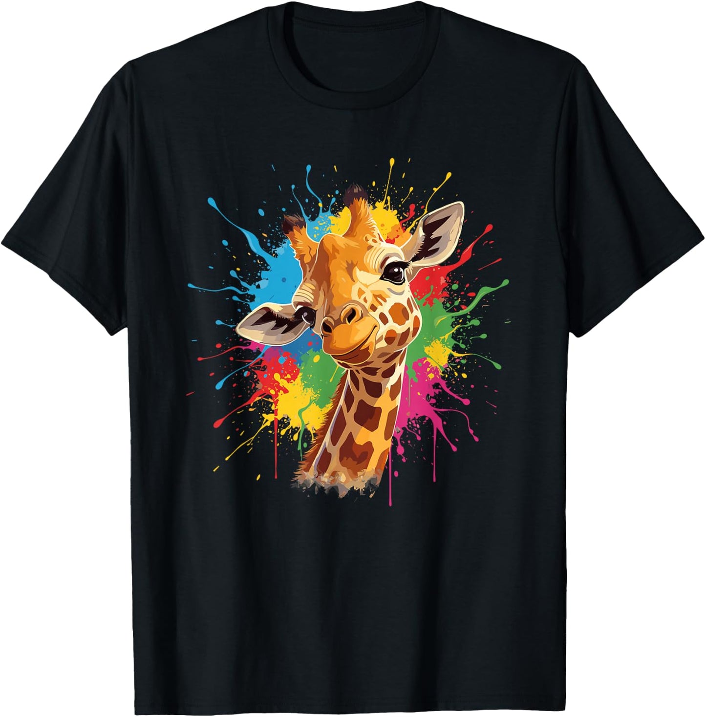 Cute Colorful Giraffe Rainbow Splash Safari Animal T-Shirt - T-Shirt | Black