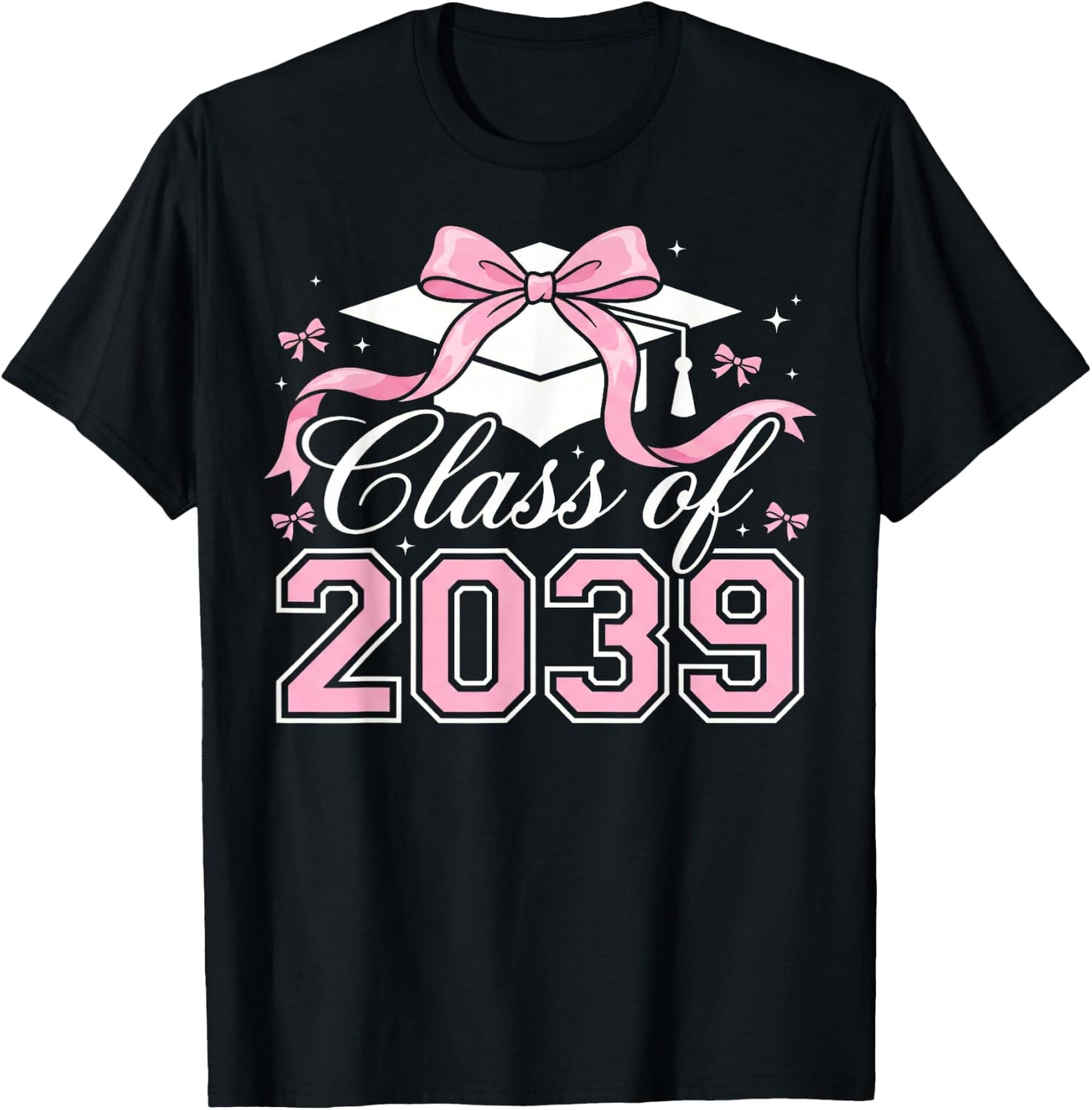 Class of 2039 Grow with Me 2039 Graduation Pink Bow Girls T-Shirt - T-Shirt | Black