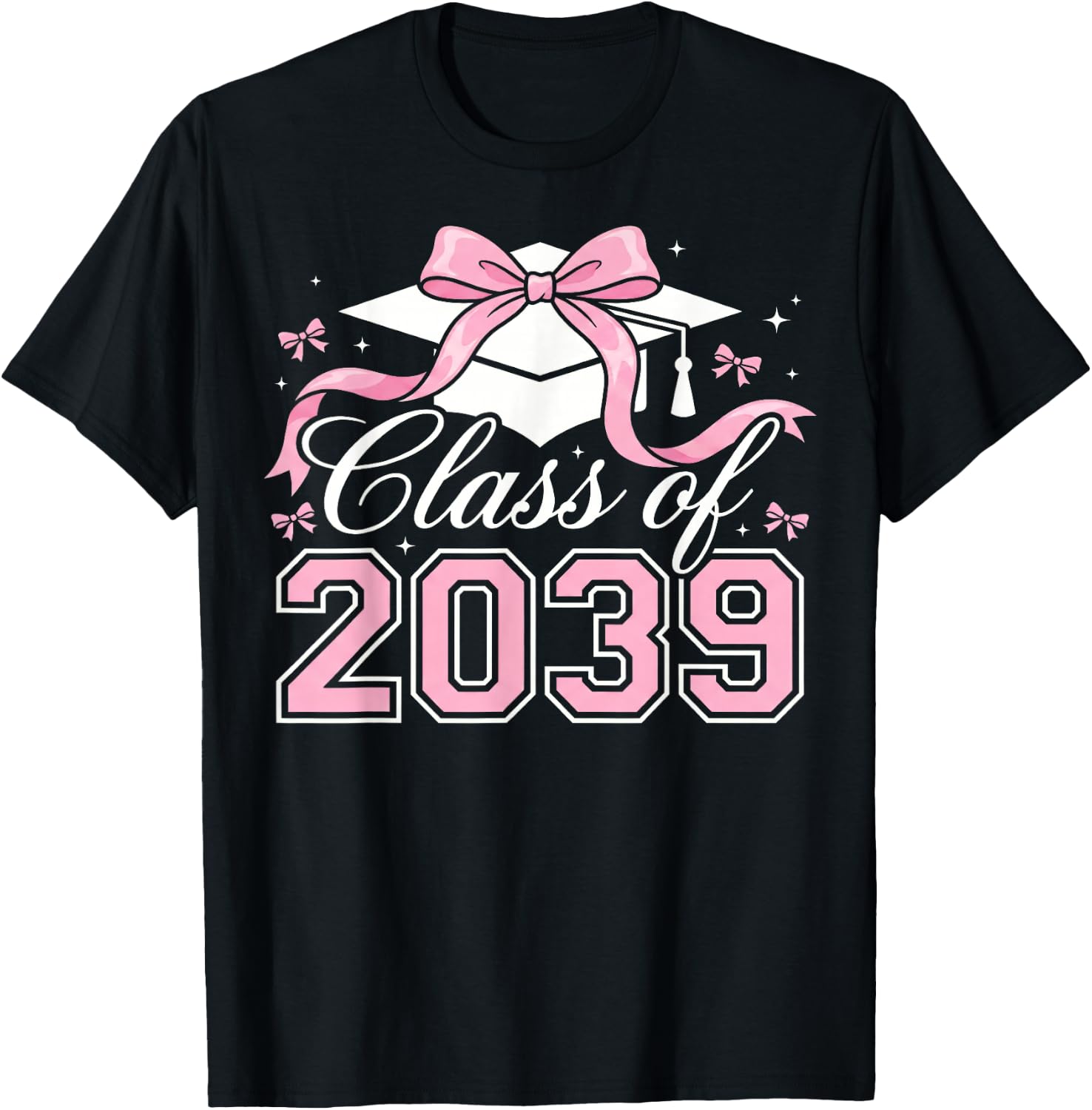 Class of 2039 Grow with Me 2039 Graduation Pink Bow Girls T-Shirt - T-Shirt | Black