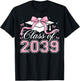 Class of 2039 Grow with Me 2039 Graduation Pink Bow Girls T-Shirt - T-Shirt | Black