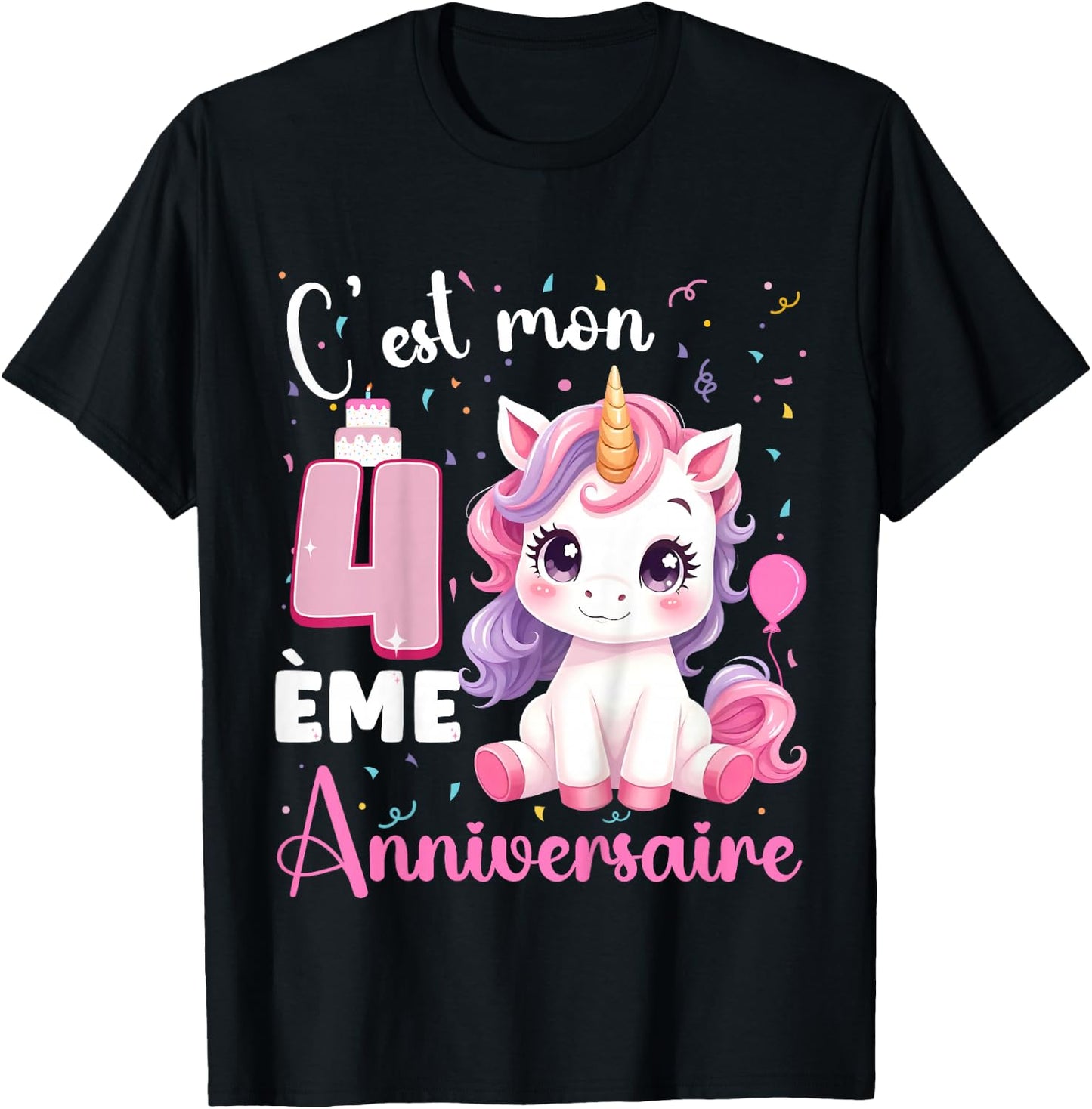 Enfant C'est Mon 4 ème Anniversaire Unicorn Birthday 4 Years , Black, 2 T-Shirt - T-Shirt | Black