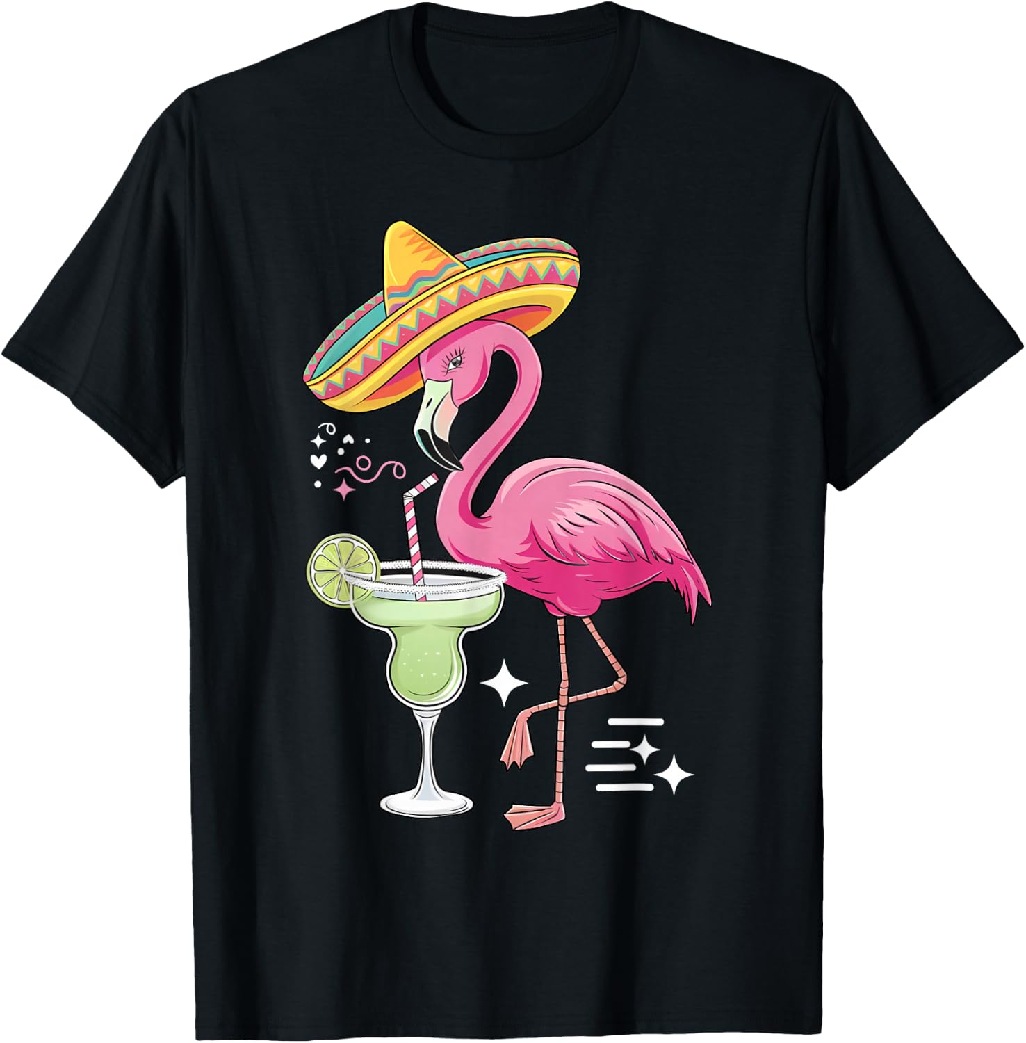 Flamingo Mexican Cinco De Mayo Poncho Drinking Margarita T-Shirt - T-Shirt | Black