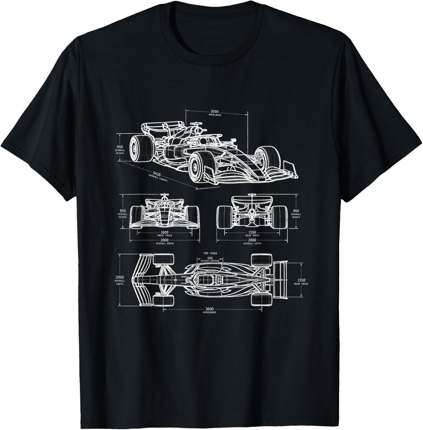 Motorsport Racing Car Blueprint Mechanical Style Graphic T-Shirt - T-Shirt | Black