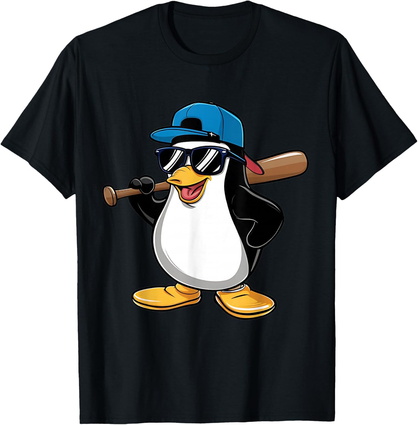 Penguin Baseball Panda Playing Baseball Penguin T-Shirt - T-Shirt | Black