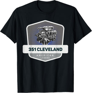 351 Cleveland V8 Muscle Car Legend Engine Retro Logo Retro T-Shirt - T-Shirt | Black