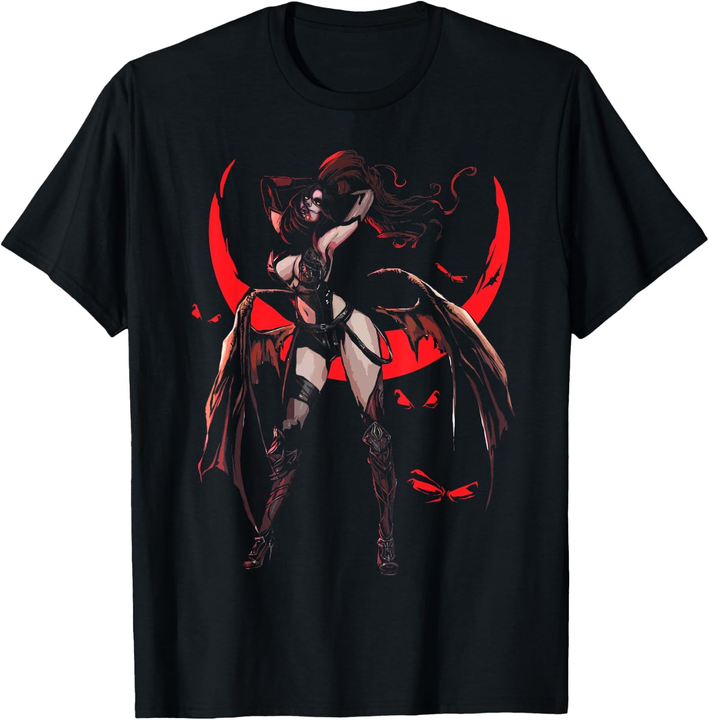 Anime Vampire Girl, Blood Moon, Scary Horror Halloween T-Shirt - T-Shirt | Black