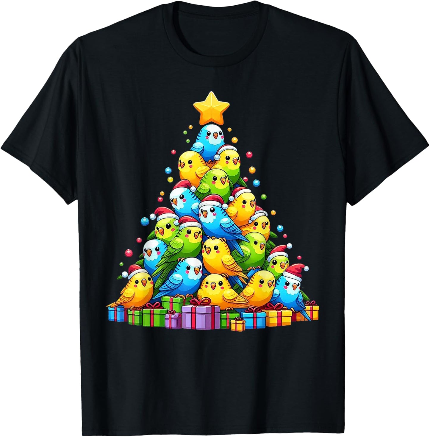 Budgie Christmas Tree Bird Christmas Cosutme Men Women Kids T-Shirt - T-Shirt | Black