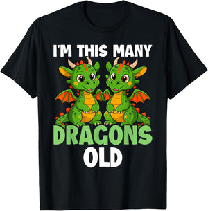 I'm This Many Dragons Old - 2nd Birthday 2 Years Old Bday T-Shirt - T-Shirt | Black