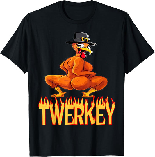 Twerkey Twerk Twerking Funny Dancing Turkey Thanksgiving T-Shirt - T-Shirt | Black