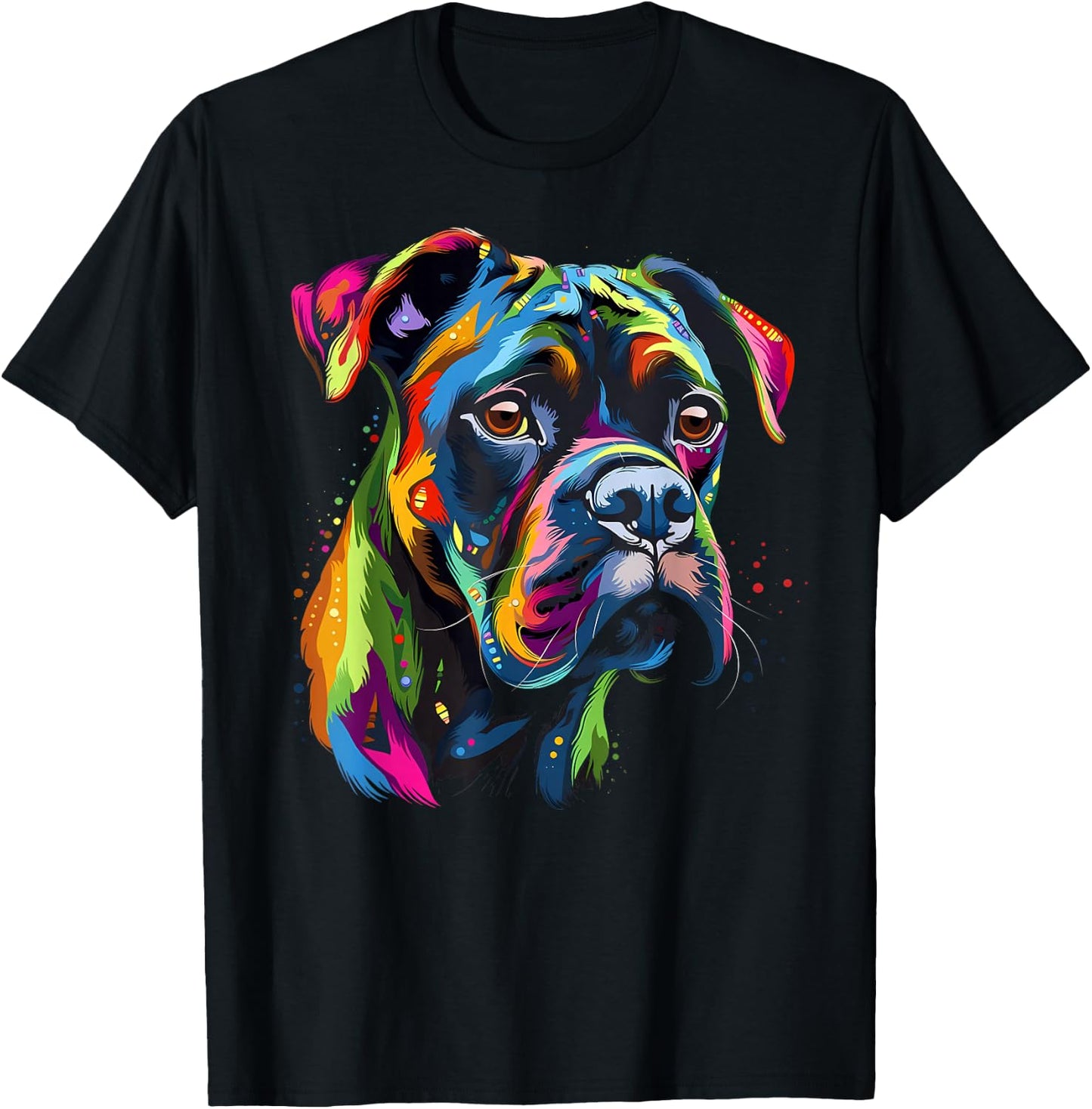 Boxer-Hund, buntes Gesicht, lustiger Welpen-Kunstliebhaber, Schwarz T-Shirt - T-Shirt | Black