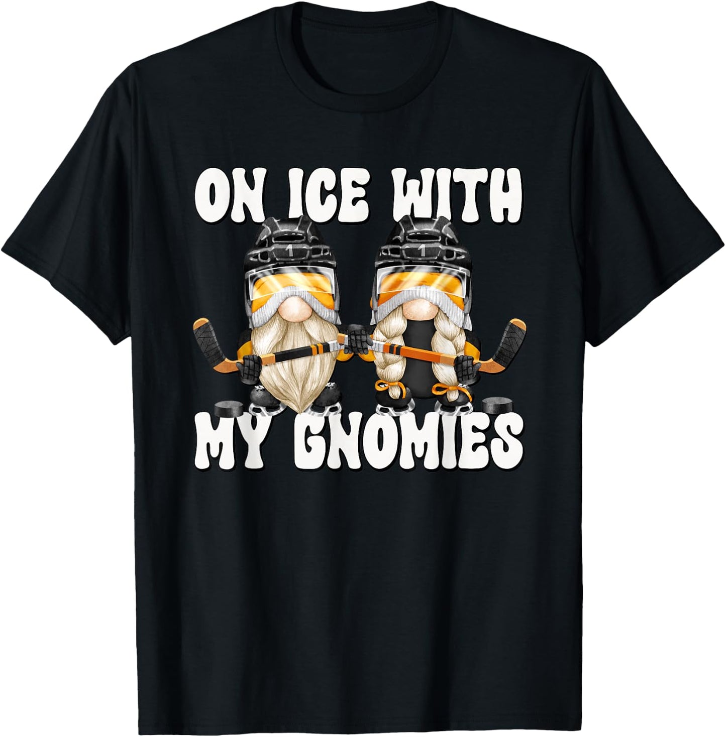 Funny Hanging With My Gnomies On Ice Hockey Gnome Graphic T-Shirt - T-Shirt | Black