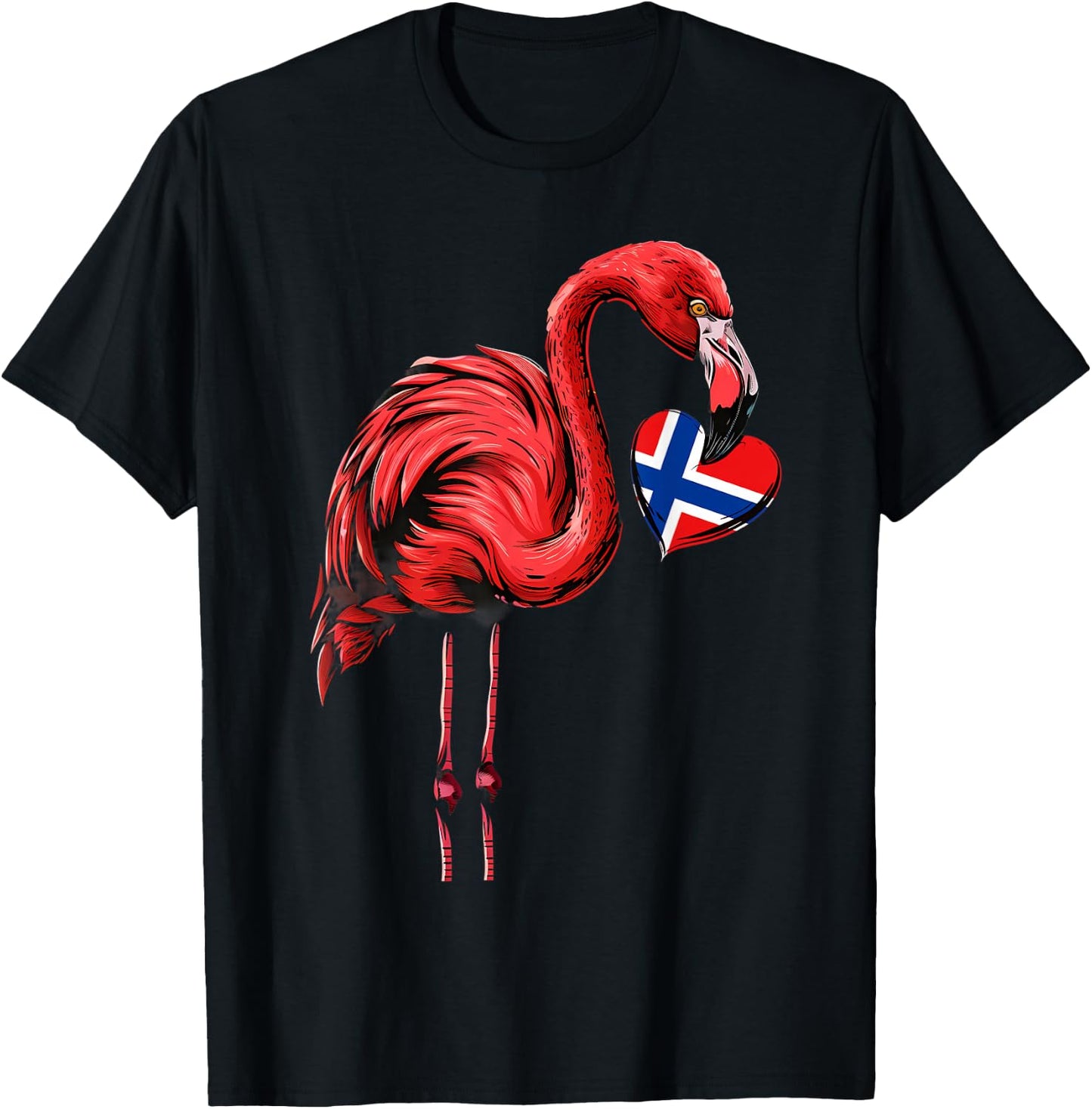 Norway Flamingo Heart Norwegian Pride Norwegian Flag T-Shirt - T-Shirt | Black