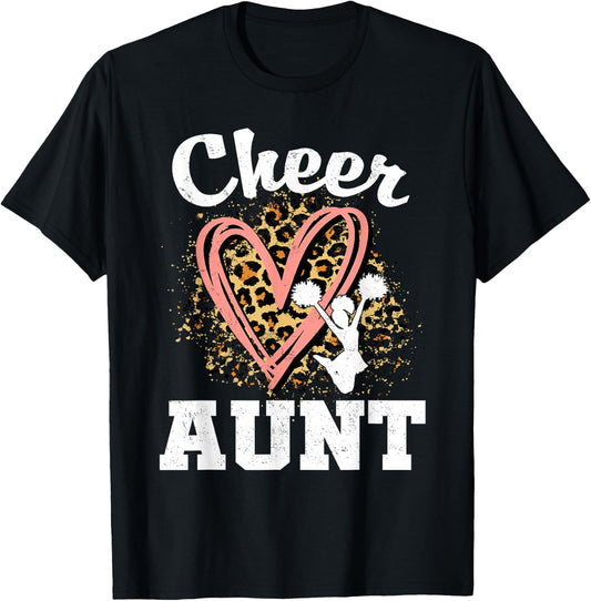 Cheer Aunt Leopard Heart Cheerleader Matching Family T-Shirt - T-Shirt | Black