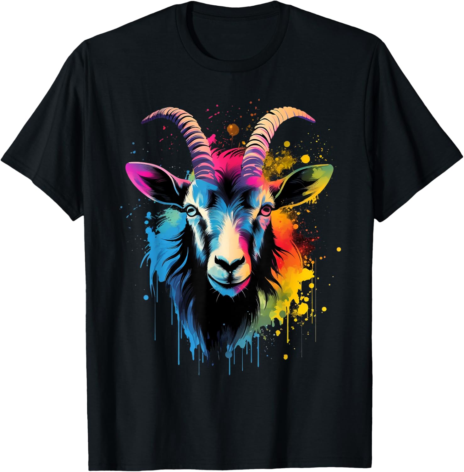 Goat Lover on Goat Kids, Women, Men Apparel - Multicolor Artistic Pop-Art Goat Design Classic Fit Short Sleeve - -Kids and Adults - Small T-Shirt - T-Shirt | Black