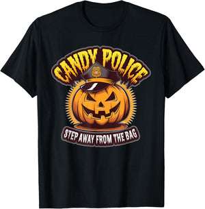 Candy Police Pumpkin Funny Halloween Costume Party Kids T-Shirt - T-Shirt | Black