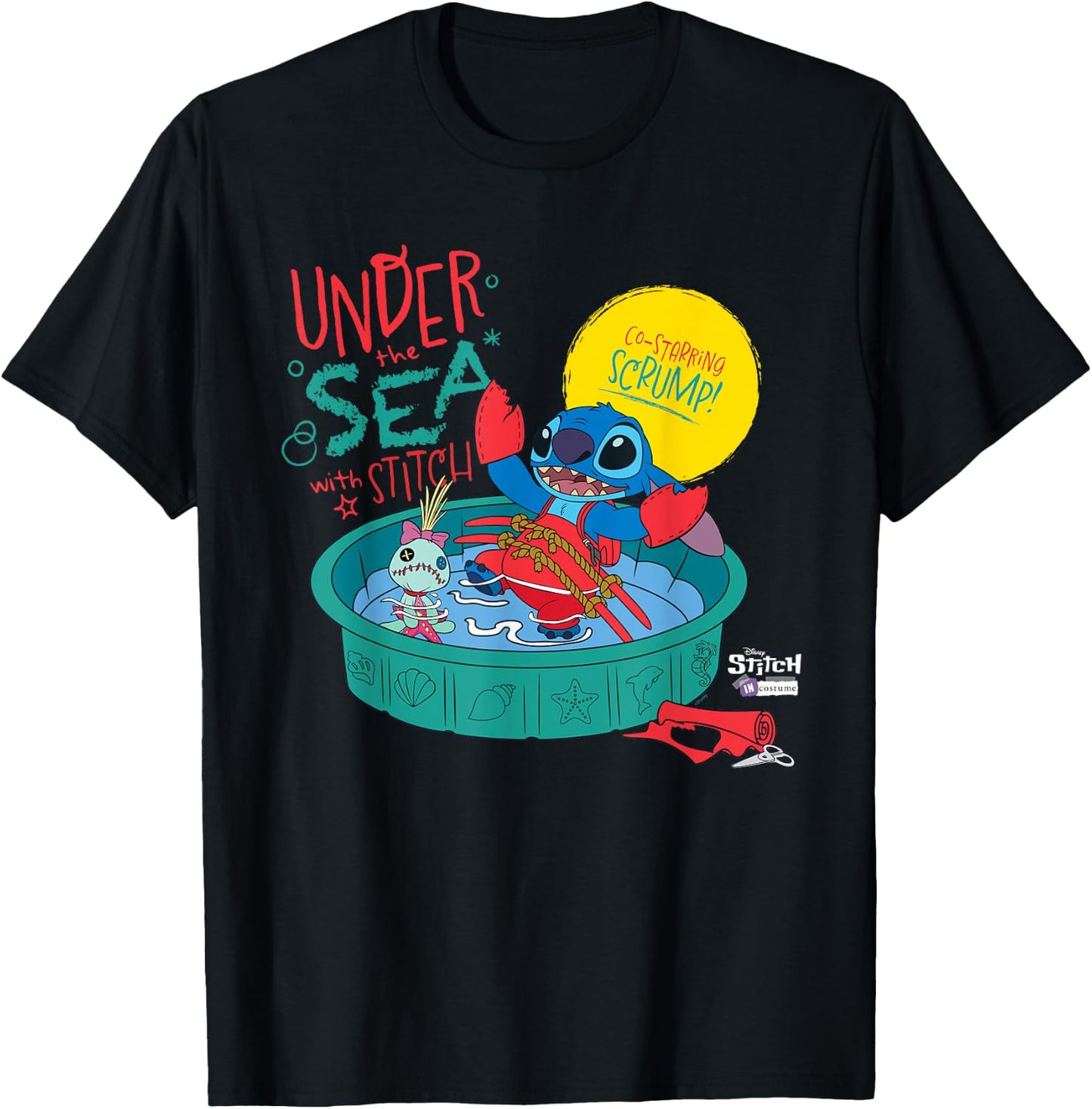 Disney 100 Stitch in Costume Little Mermaid Under The Sea T-Shirt - T-Shirt | Black