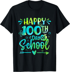 Happy 100th Day Of School Tie Dye Rainbow 100 Days Smarter T-Shirt - T-Shirt | Black
