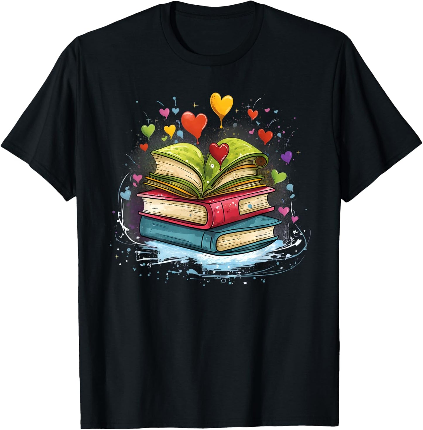 Bunte Bücher Damen Liebe Bücher Aquarell Booklover T-Shirt - T-Shirt | Black