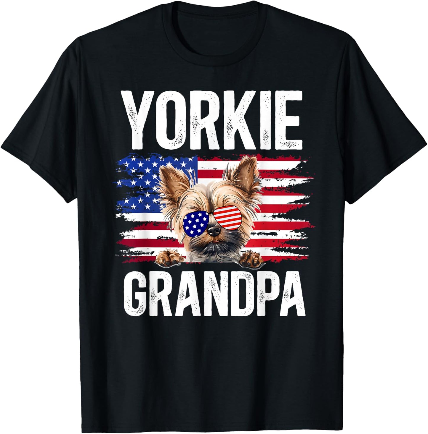 Yorkie Grandpa Of A Yorkshire Terrier Grandfather US Flag T-Shirt - T-Shirt | Black
