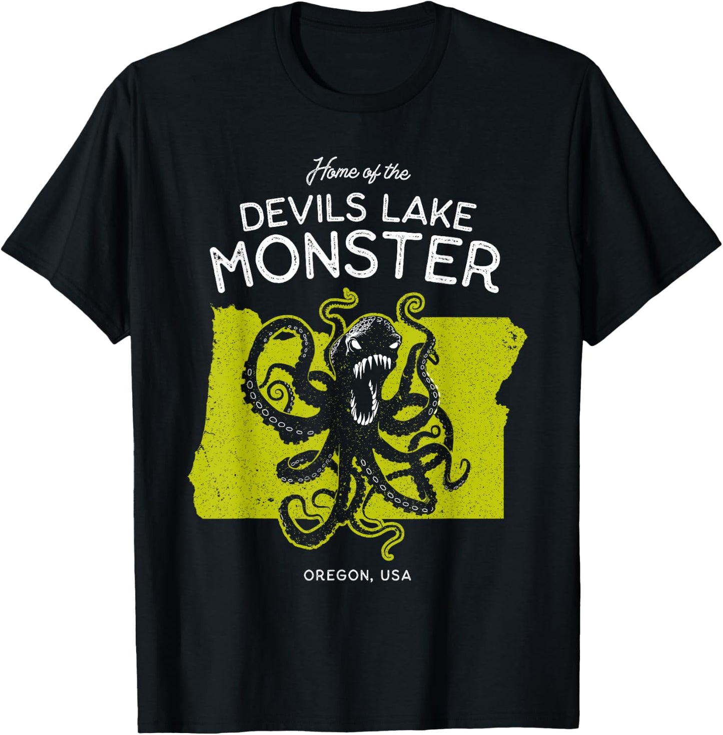 Home of the Devils Lake Monster - Oregon USA Octopus Cryptid T-Shirt - T-Shirt | Black