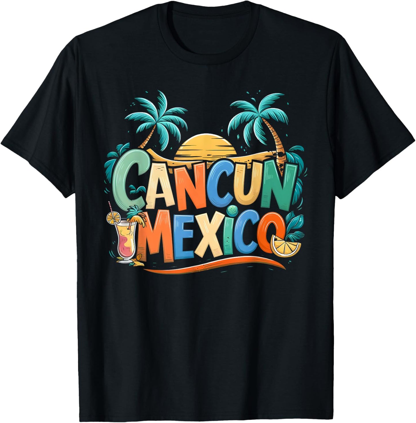 Cancun Mexico Sunset Palm Beach Cancun Mexico T-Shirt - T-Shirt | Black