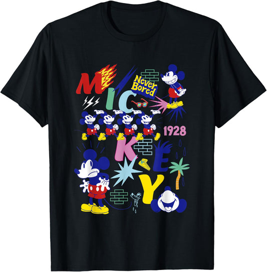 Disney Mickey Mouse Vintage Never Bored T-Shirt - T-Shirt | Black