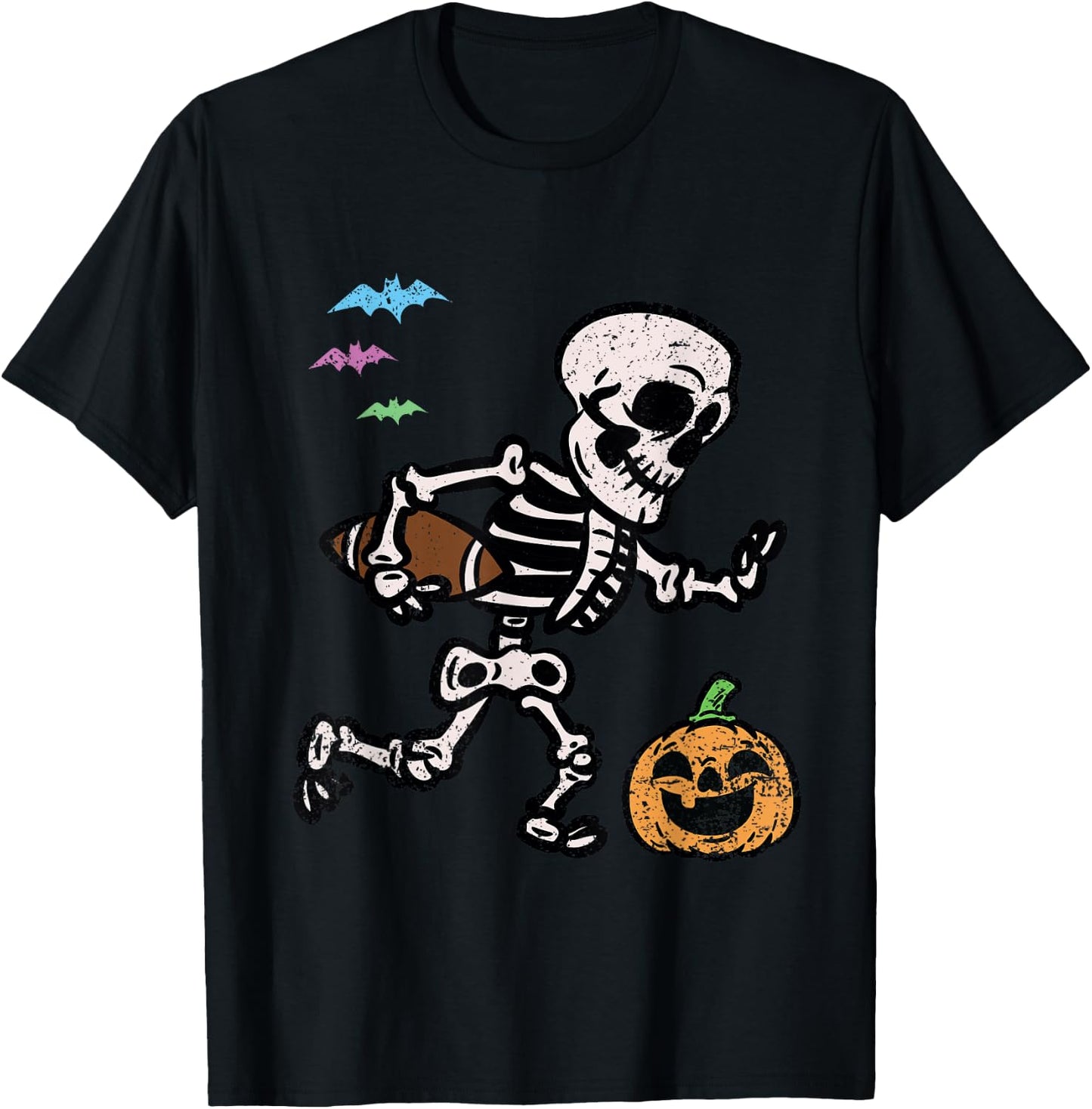 Skeleton Football Player Halloween Costume Funny Pumpkin T-Shirt - T-Shirt | Black