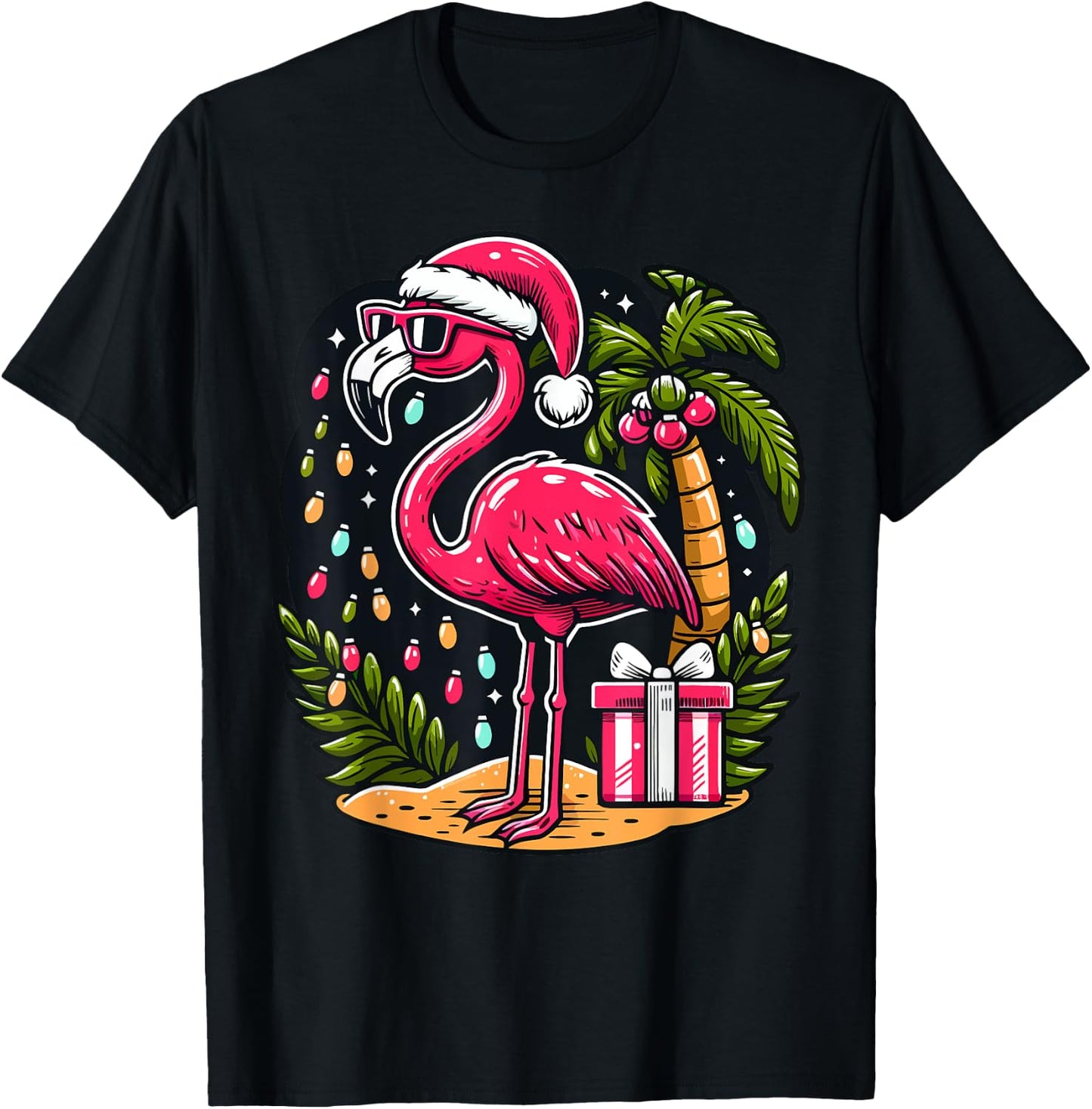 Flamingo Sunglasses Xmas Beach Tropical Christmas in July Men Women Kids T-Shirt - T-Shirt | Black