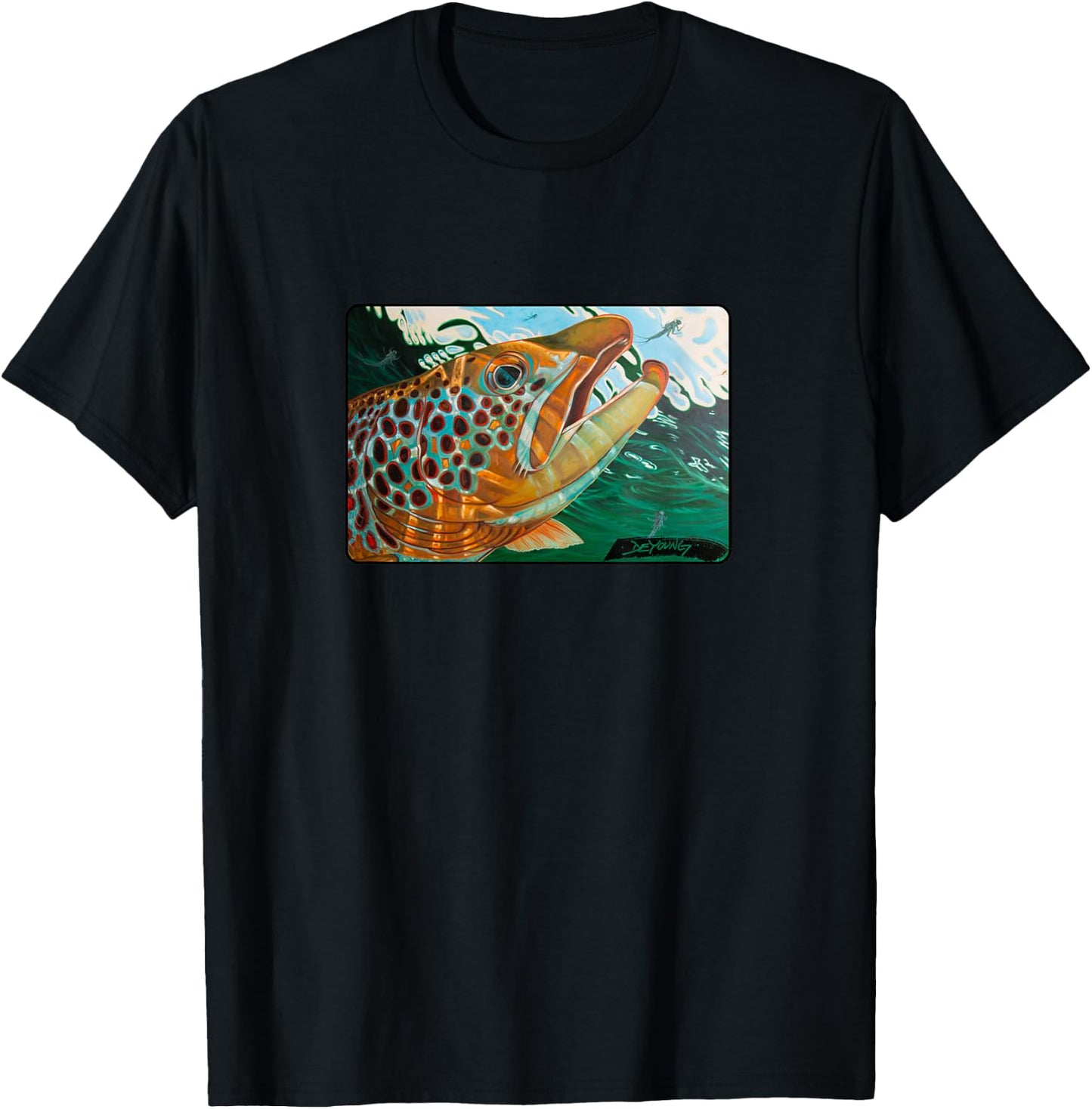 Brown Trout Fishing Derek DeYoung Fisherman Gift T-Shirt - T-Shirt | Black