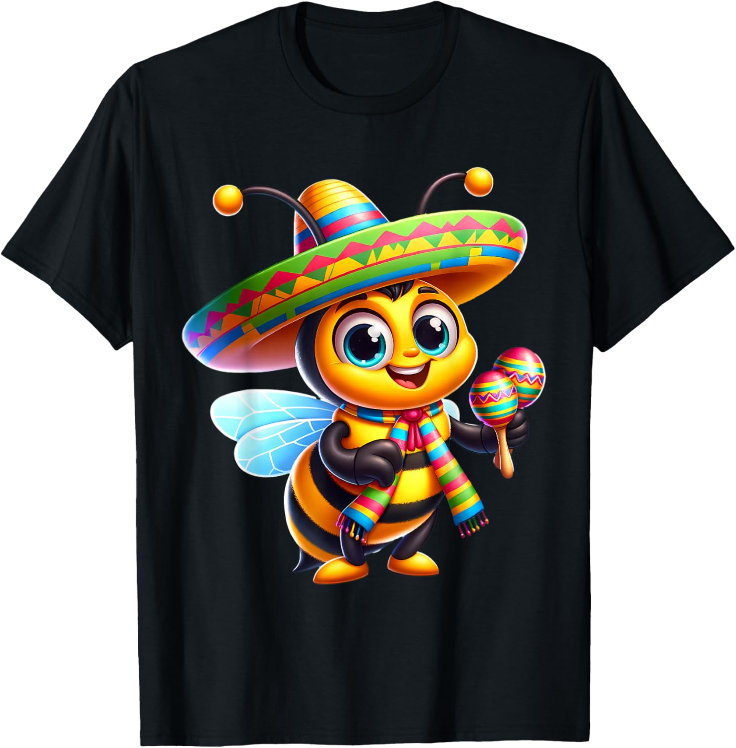 Cinco de Mayo Bee Wearing Mexican Sombrero Men Women T-Shirt - T-Shirt | Black