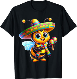 Cinco de Mayo Bee Wearing Mexican Sombrero Men Women T-Shirt - T-Shirt | Black