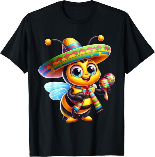 Cinco de Mayo Bee Wearing Mexican Sombrero Men Women T-Shirt - T-Shirt | Black