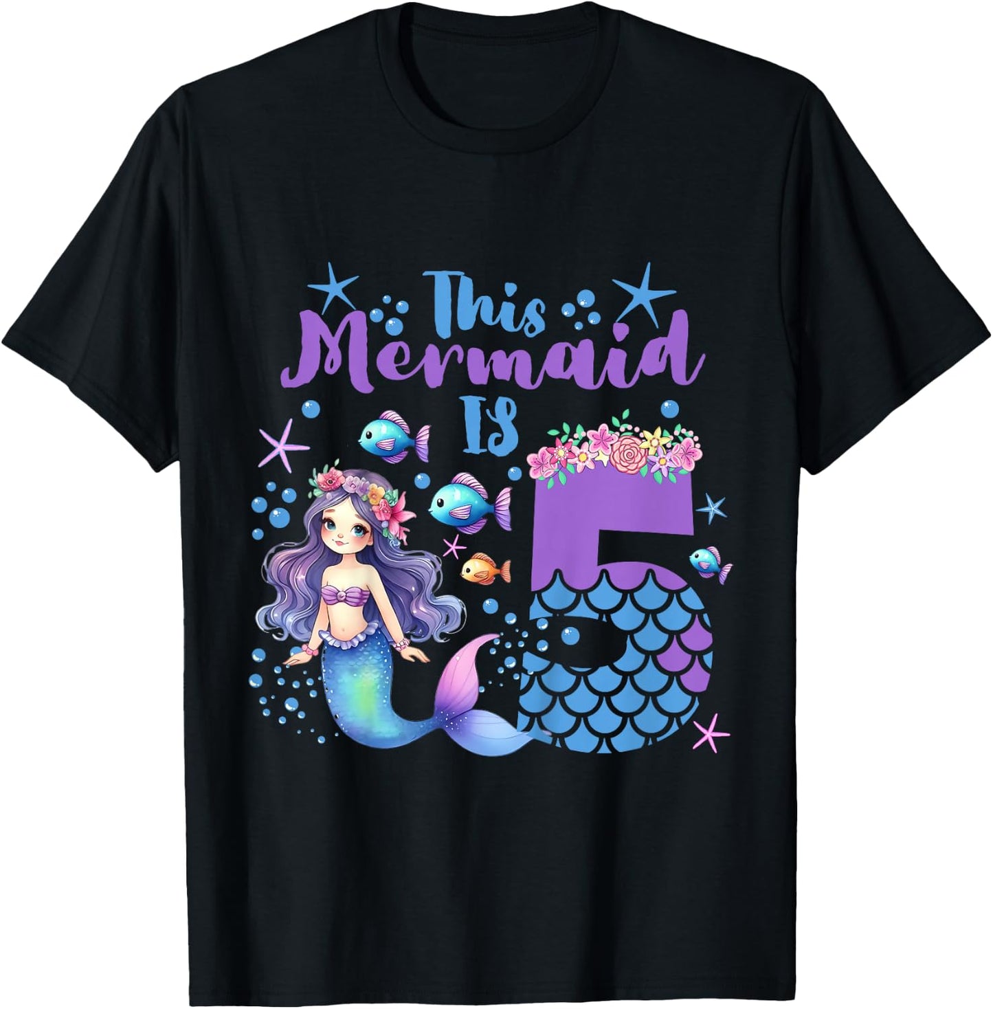 Girls 5th Birthday: This Mermaid Is 5 Years Old Costume T-Shirt - T-Shirt | Black