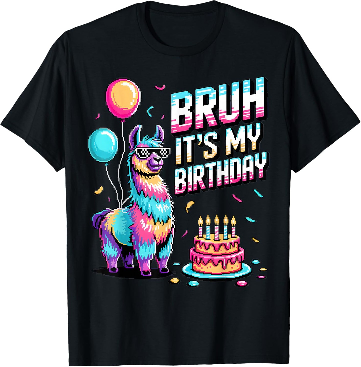 Bruh Its My Birthday Llama Party Family Bday T-Shirt - T-Shirt | Black