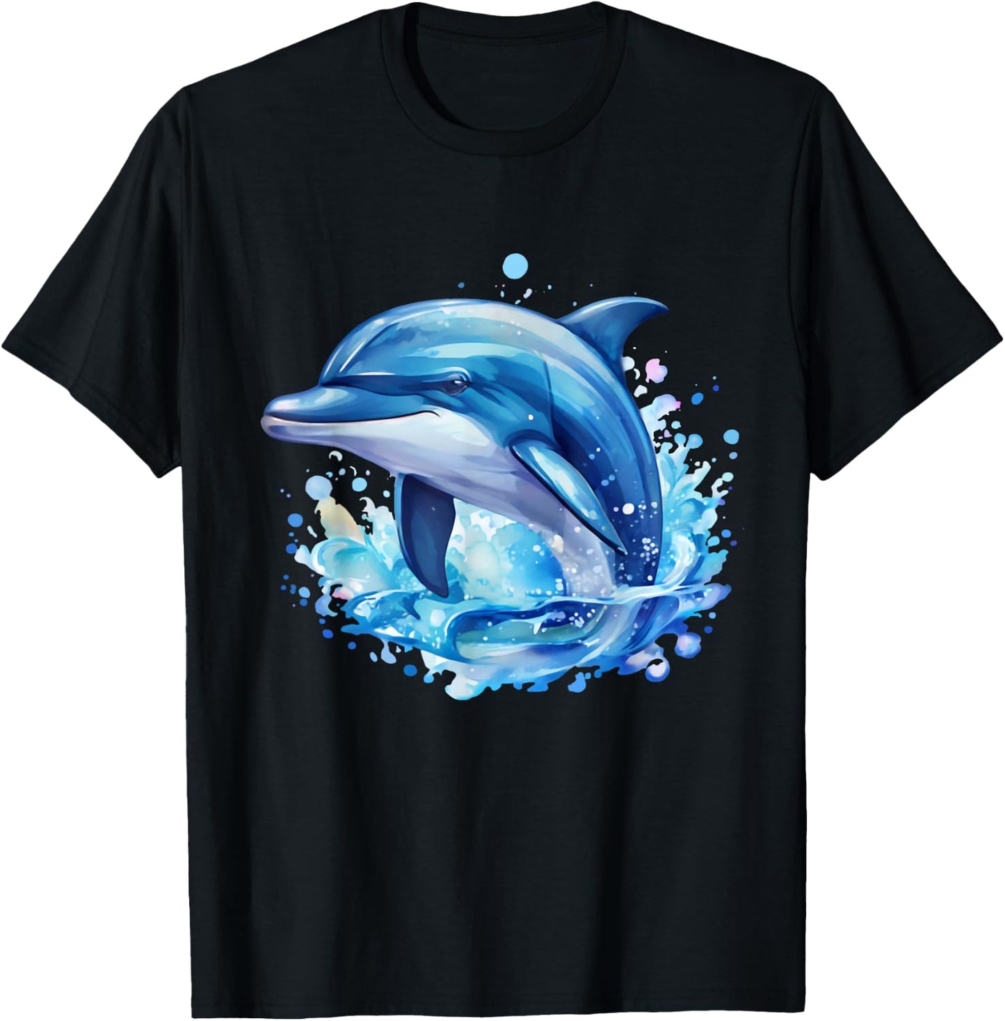 Dolphin Sea Creatures Ocean Watercolor Sea Dolphin , Black, S T-Shirt - T-Shirt | Black