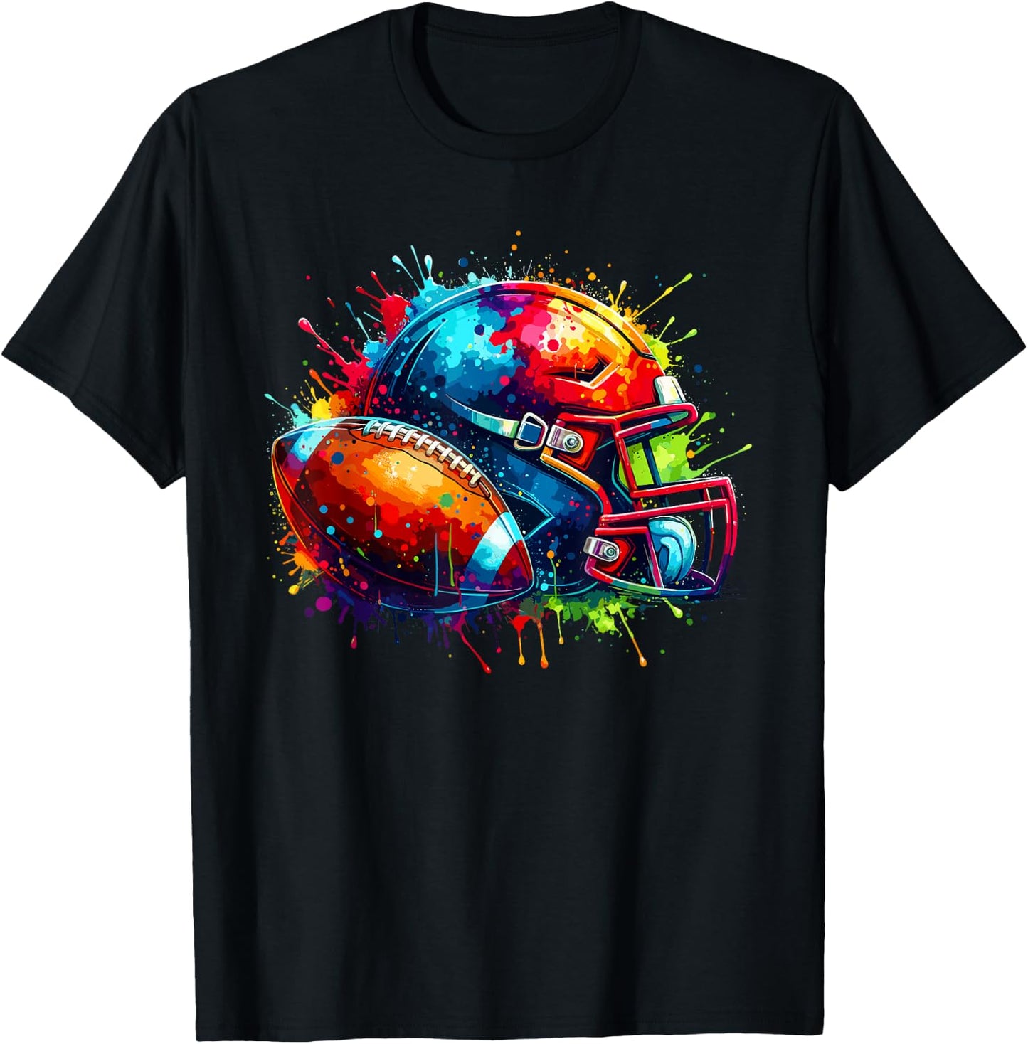 Colourful Splash Art American Football Player , black, S T-Shirt - T-Shirt | Black