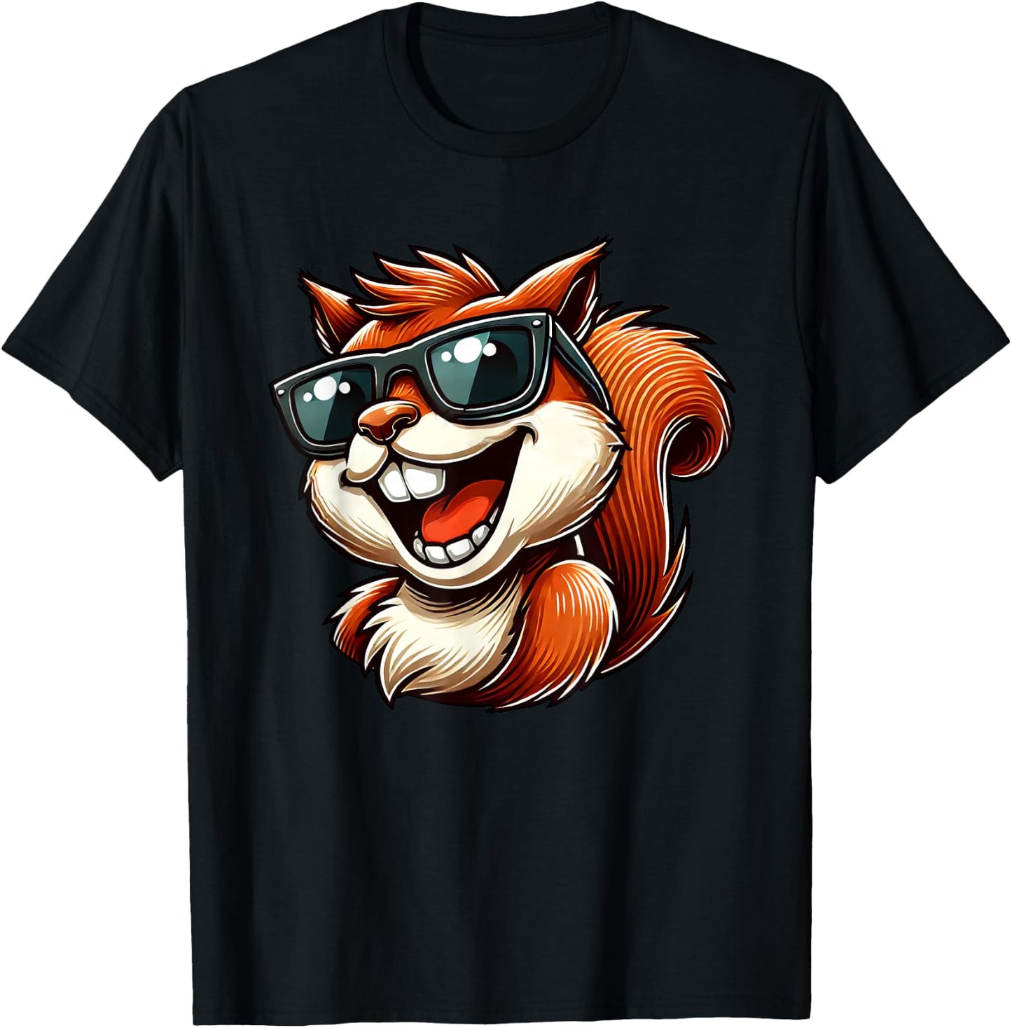 Cool Squirrel with Sunglasses Laughing Fun T-Shirt - T-Shirt | Black