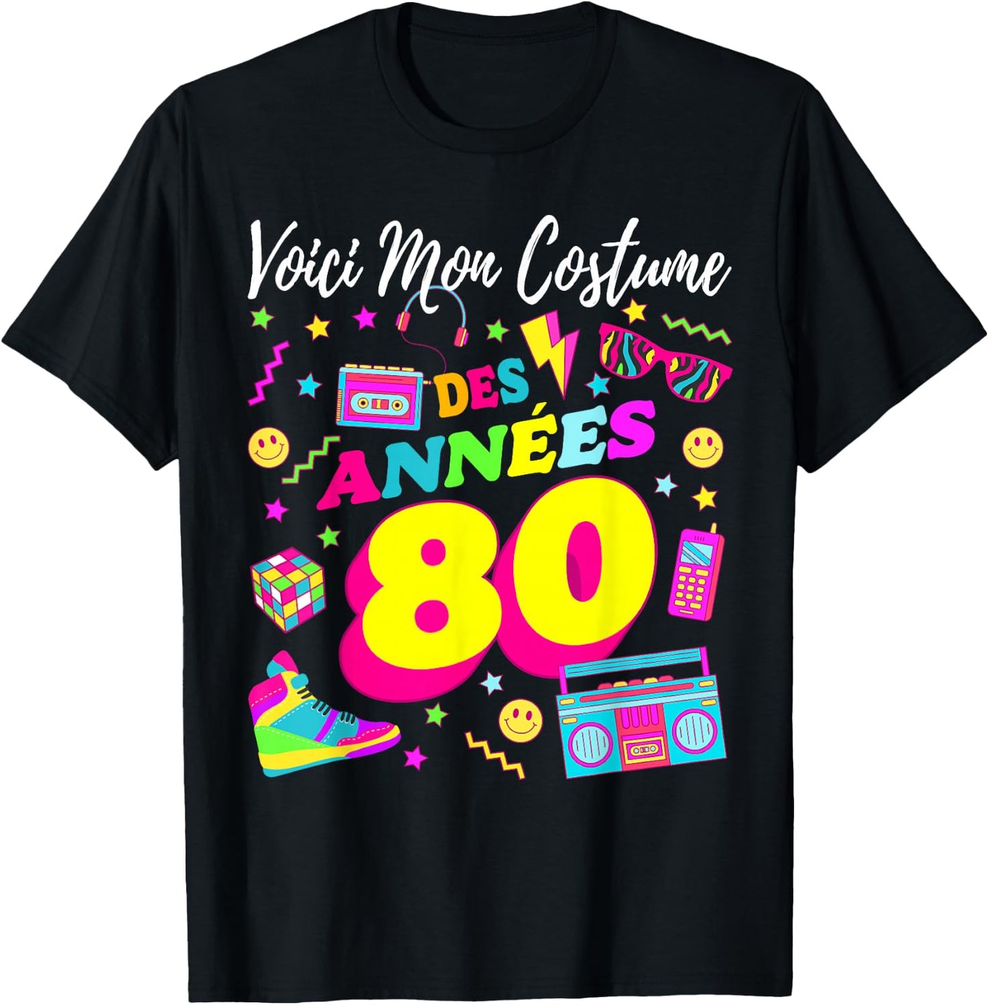 Party 80s Birthday Party 80s Retro Costume , Black, S T-Shirt - T-Shirt | Black