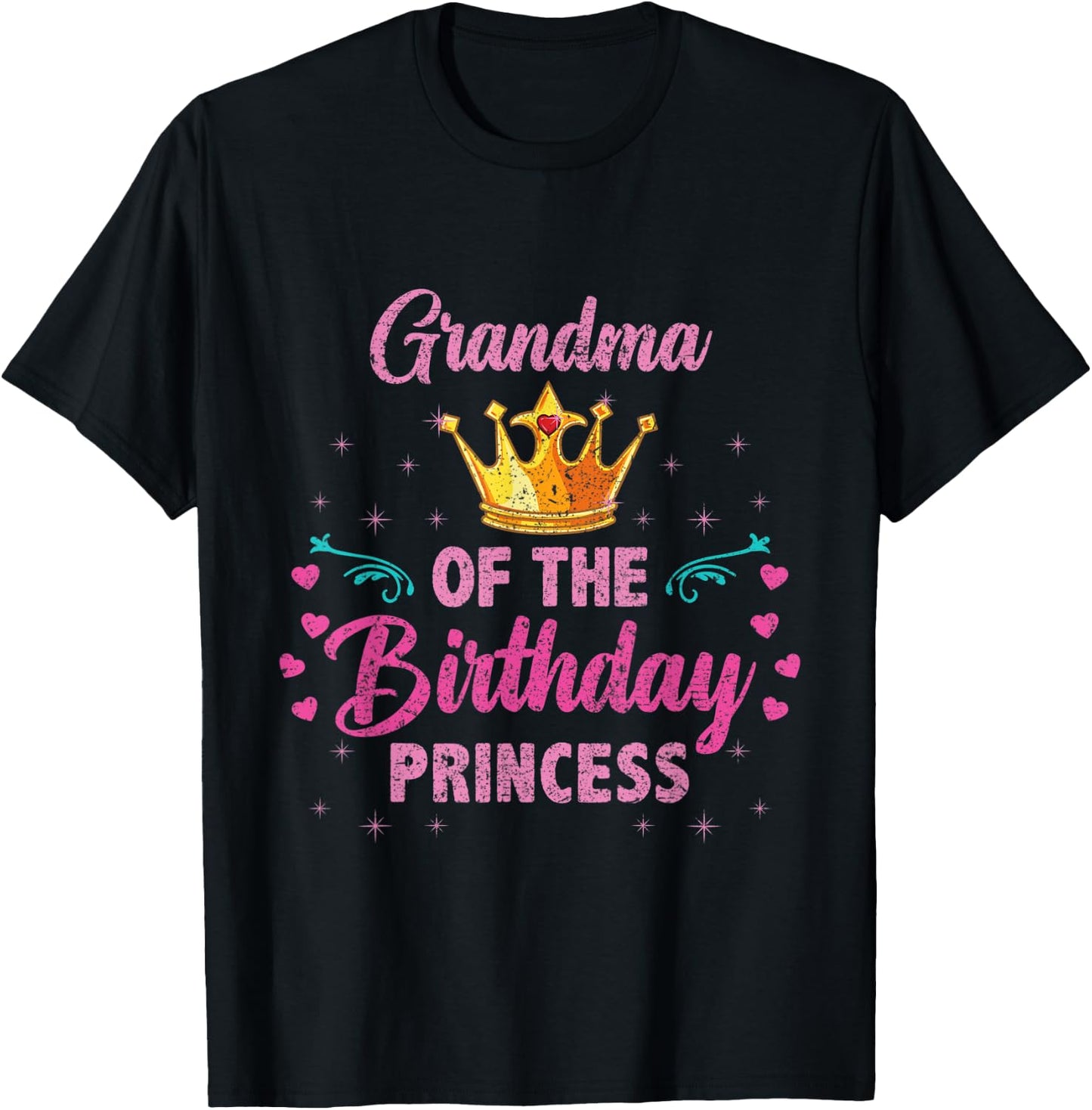 Grandma Of The Birthday Princess Vintage T-Shirt - T-Shirt | Black