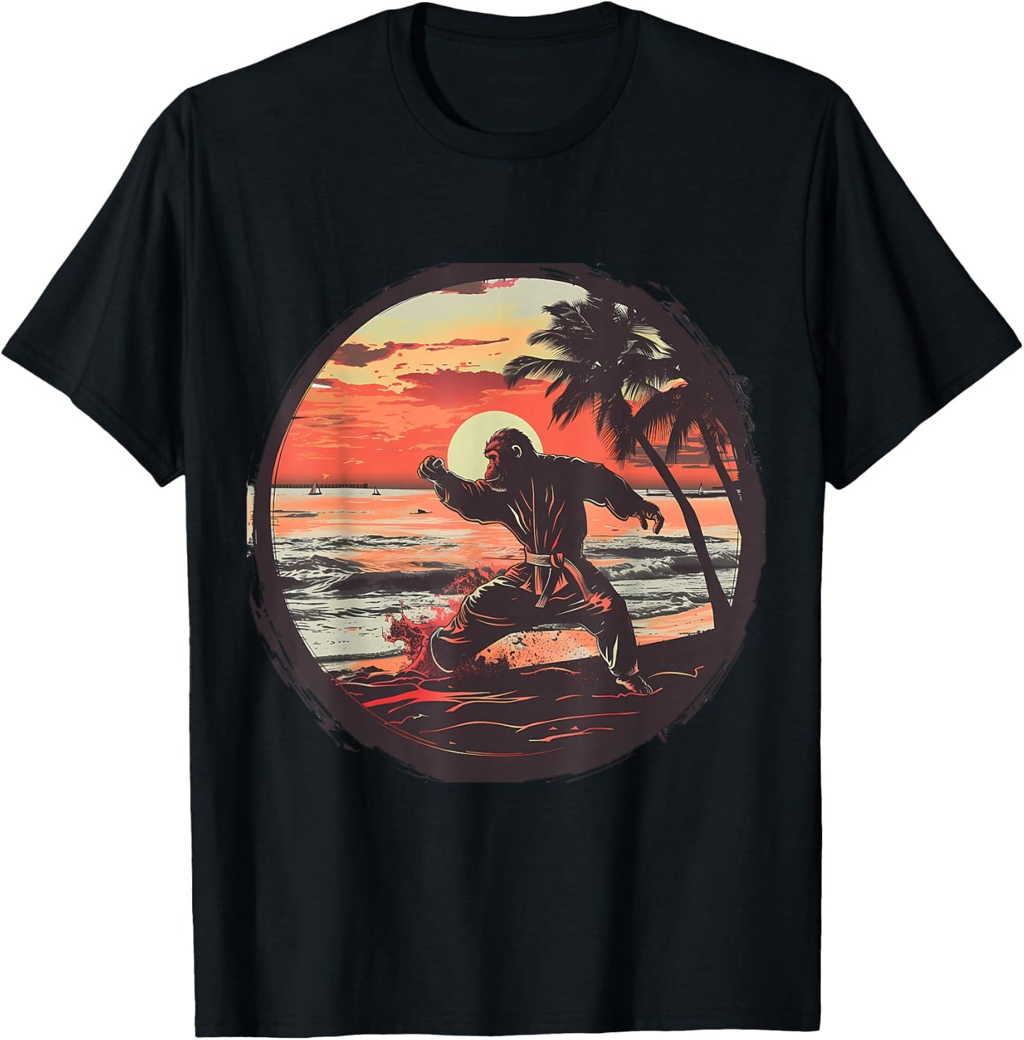 Karate Monkey Sunset Jiu-Jitsu MMA Martial Arts Kickboxing T-Shirt - T-Shirt | Black