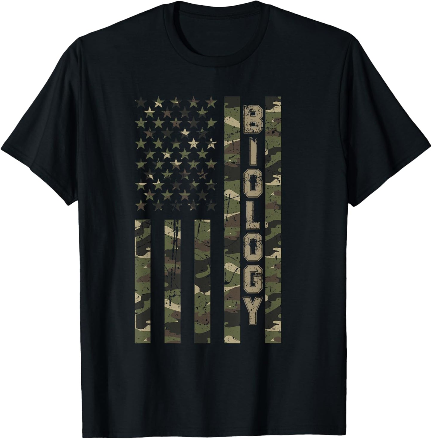 Biology United States Distressed Camo w US Flag T-Shirt - T-Shirt | Black